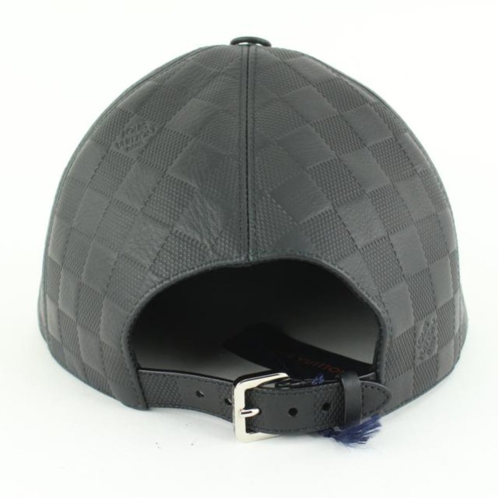 Louis Vuitton 21FW Black x Blue Leather Damier Infini Baseball Cap Hat 16lv45 - Picture 10 of 12